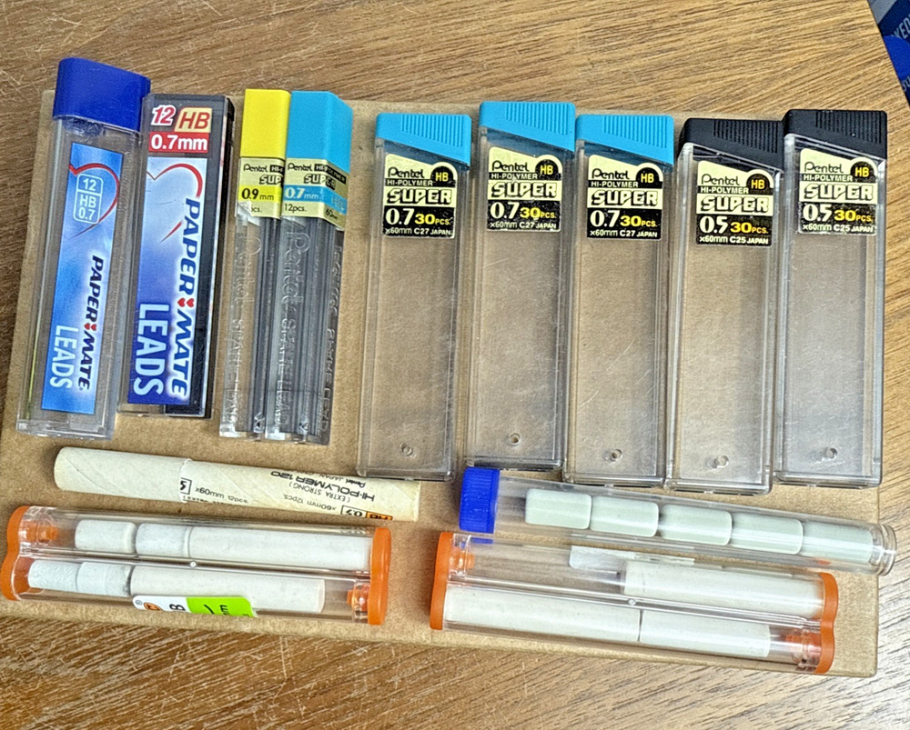 Vintage Pentel Pencil Lead Cases Lot Plastic Container Paper Mate BIC Erasers